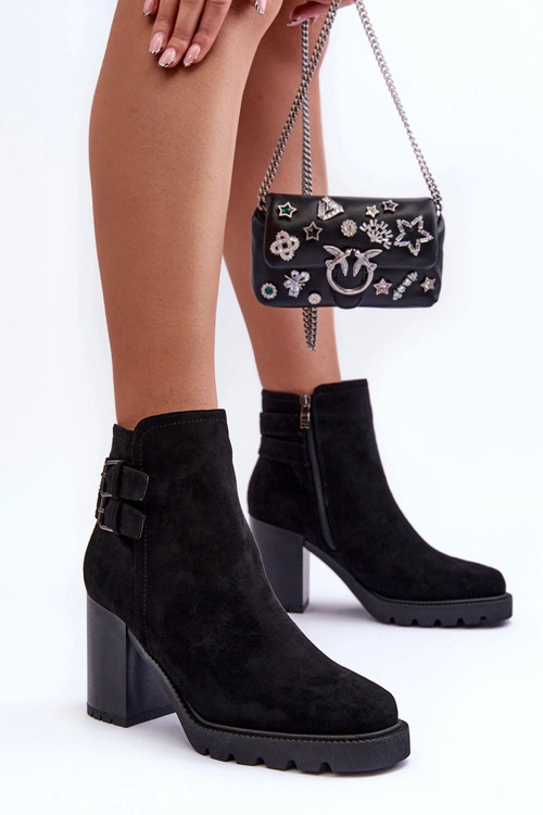 Zamszowe Botki Na Obcasie Czarne Makeline