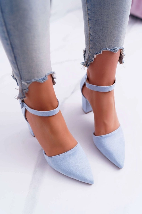 Czółenka Damskie Na Słupku W Szpic Niebieskie MadamStyle