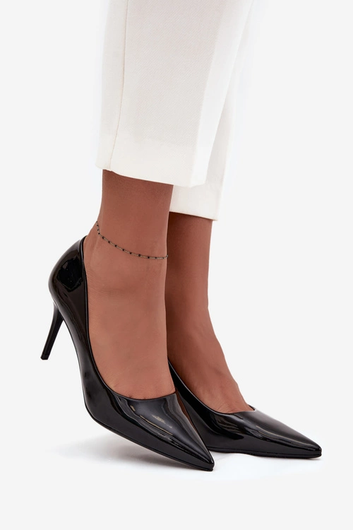 Lakierowane Eko Skórzane Szpilki Damskie Ze Szpiczastymi Noskami Czarne Jadira