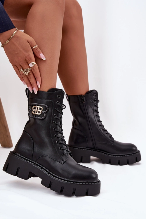 Ocieplane Botki Wokrery Damskie Z Ozdobą Czarne Melisse