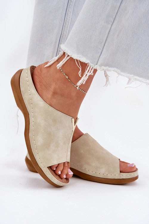 Wygodne Klapki Damskie Na Koturnie Złote Claribelle