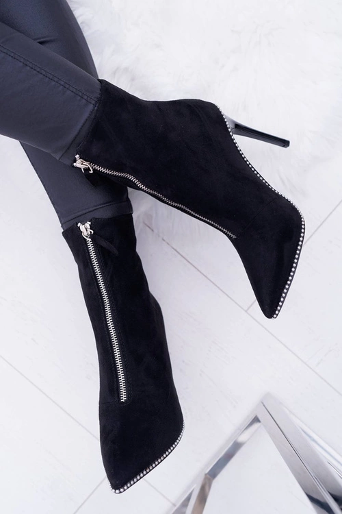 Damskie Botki Na Obcasie Lu Boo Dwa Suwaki Zamszowe Czarne Suzy