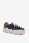 Zamszowe Sneakersy Damskie Na Platformie Zazoo N1269S3 Zielono-Granatowe
