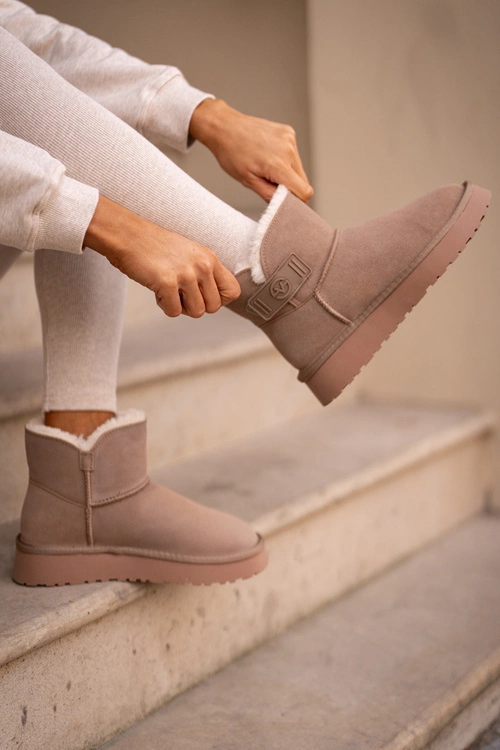 Skórzane Zamszowe Śniegowce Z Futerkiem Vinceza 97951 Beżowe