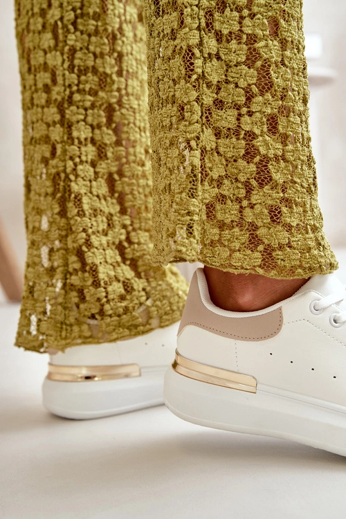 Niskie Trampki Damskie Na Platformie Z Eko Skóry Biało-Beżowe Nevelena