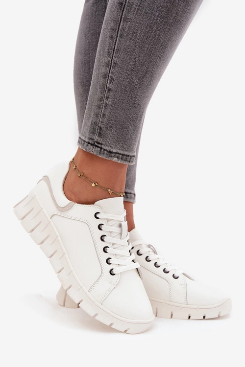 Skórzane Półbuty Damskie Ze Sznurowaniem Vinceza 41493 Białe