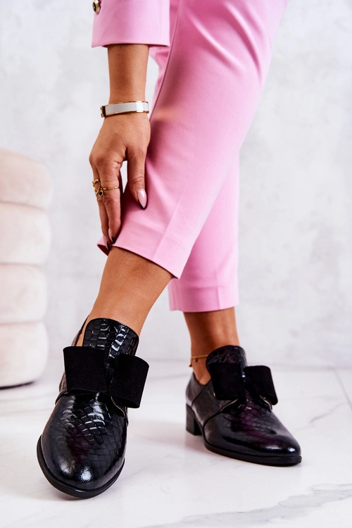 Skórzane Wężowe Półbuty Czarne Marleigh