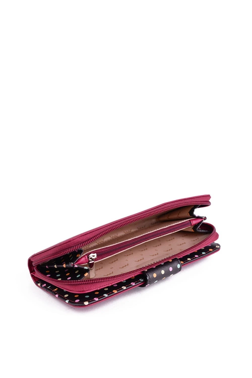 Damski Duży Portfel Na Suwak Kropki Fuksja Lunelly
