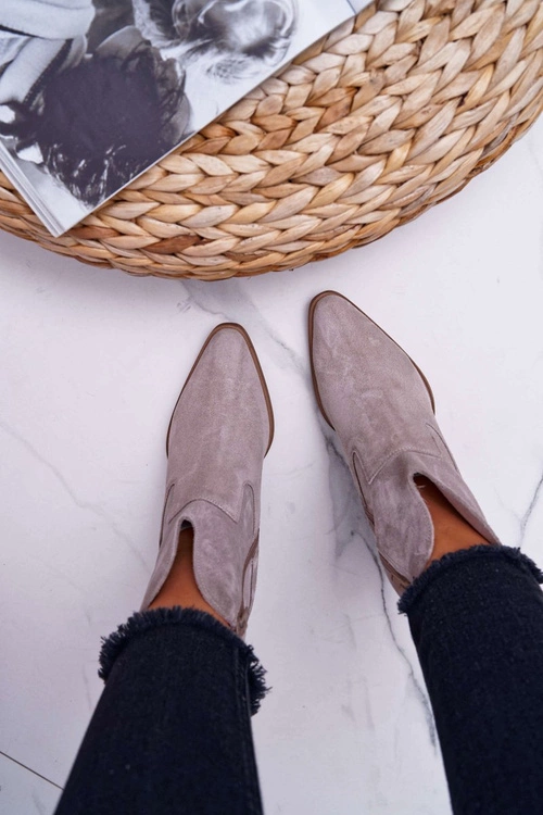 Botki Damskie Na Obcasie Skóra Zamsz Jasne Cappuccino Nicole 2433