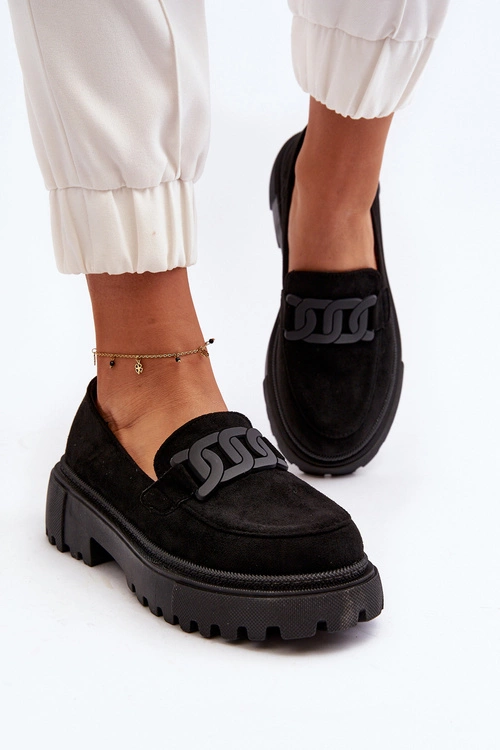 Mokasyny Damskie Z Łańcuchem Czarne Mevre