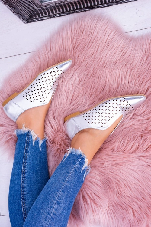 Lu Boo Srebrne Damskie Wsuwane Półbuty Synthia