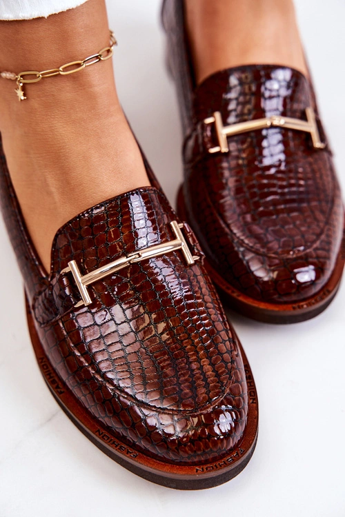 Damskie Półbuty Wężowe Laura Messi 2307 Brązowe