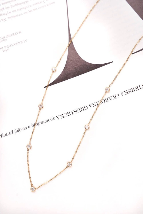 Damski Złoty Naszyjnik Łańcuszek Celebrytka Białe Cyrkonie Elvira