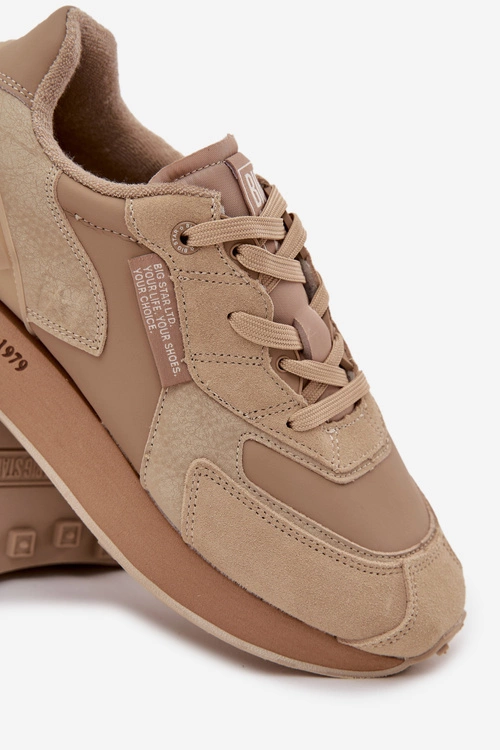 Skórzane Sneakersy Męskie Big Star OO174298 Hi-Poly System Beżowe