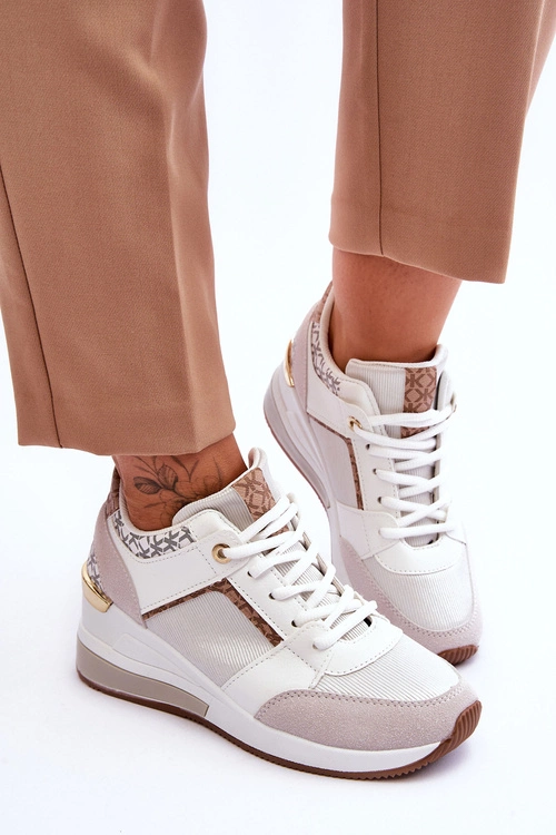 Damskie Sneakersy Na Koturnie Białe Chevre