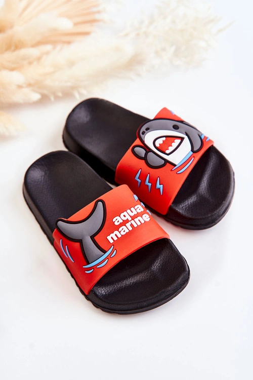 Lekkie Dziecięce Klapki Czerwono-Czarne Sharky