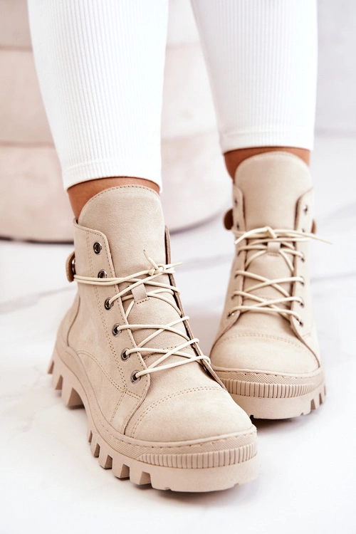 Botki Trapery Wiązane Beżowe Marsha