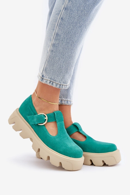 Zamszowe Półbuty Z Klamrą Zazoo 20183 Zielone