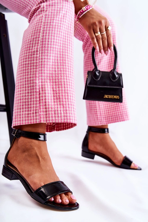 Damskie Lakierowane Sandałki Czarne Shanley