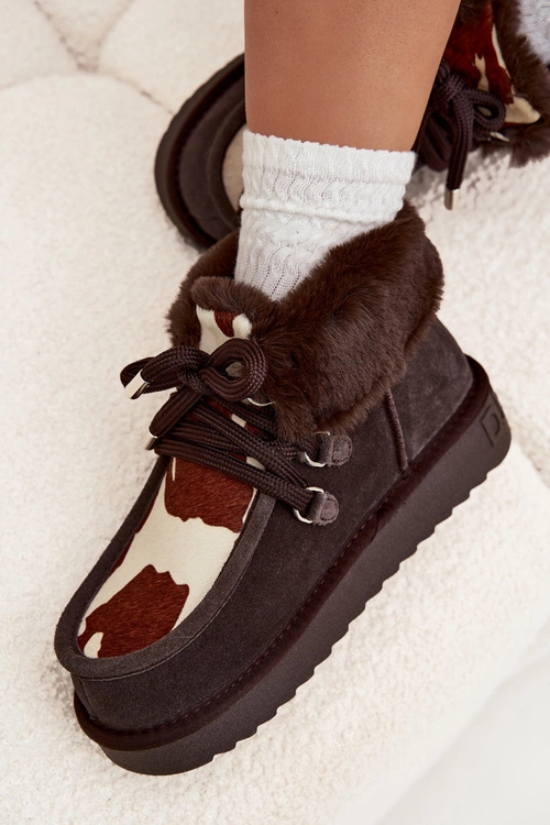 Śniegowce Damskie Z Naturalnego Zamszu Łaty D.Franklin DFSH375008 Czekoladowe