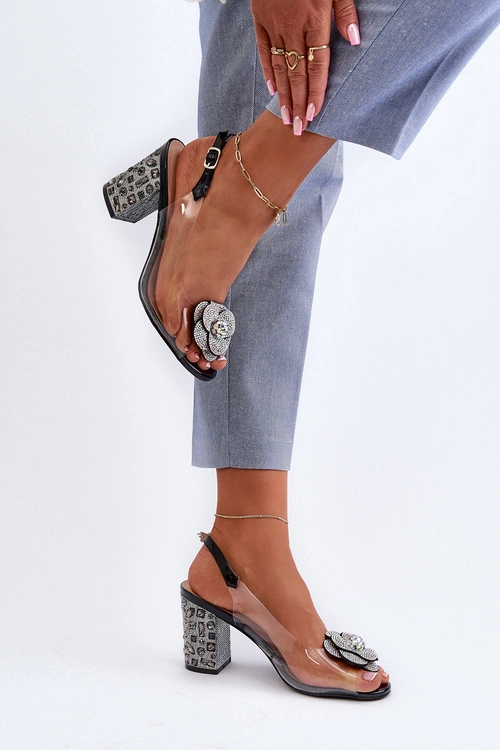 Transparentne Sandały Na Słupku Z Ozdobami S.Barski MR38-356 Czarne