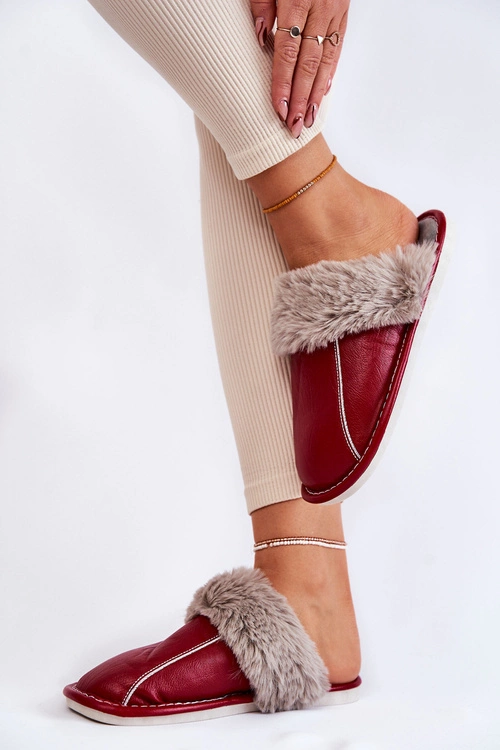 Damskie Skórzane Papcie Z Futerkiem Czerwone Rossa