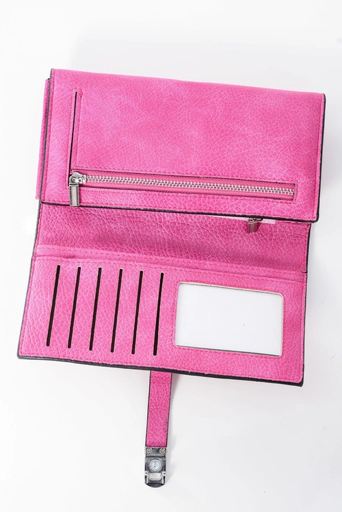 Elegancki Damski Portfel Na Magnes Fuksja