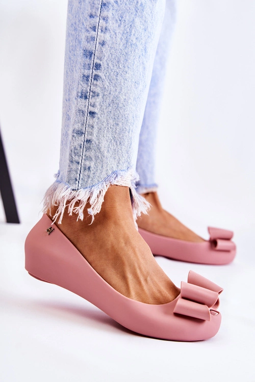 Damskie Gumowe Baleriny Z Kokardą Różowe Florret