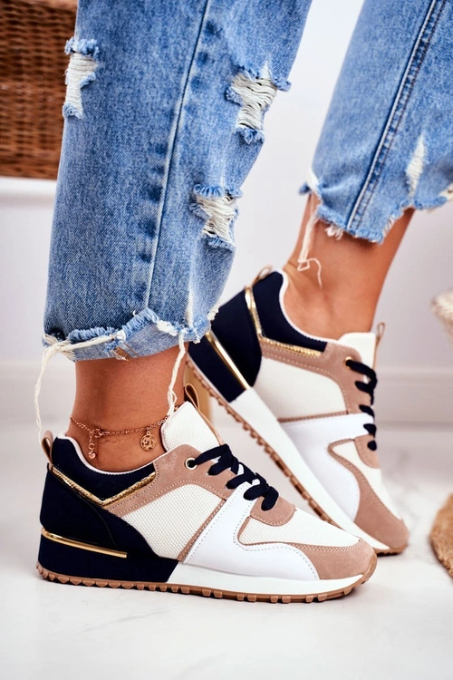 Sportowe Damskie Buty Beżowe Złote Elementy Clementine