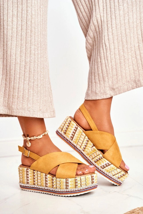 Sandałki Damskie Na Koturnie espadrylu Żółte Sandy