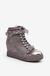 Ocieplane Botki Na Koturnie Z Dżetami Zamszowe Lu Boo Szare