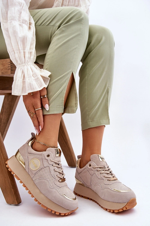 Damskie Zamszowe Buty Sportowe Na Platformie GOE LL2N4001 Beżowe