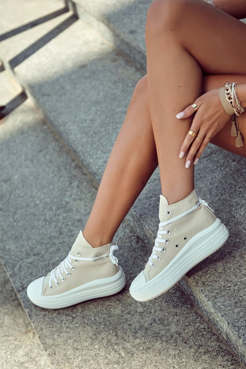 Damskie Wysokie Trampki Wiązane Beżowe Carlyn