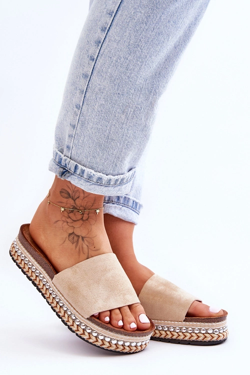 Damskie Gładkie Zamszowe Klapki Beżowe Hayen