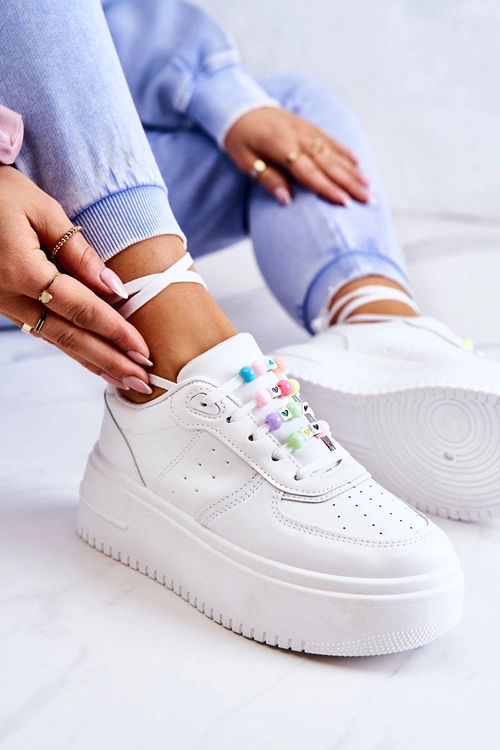 Damskie Wiązane Buty Sportowe Sneakersy Białe Manila