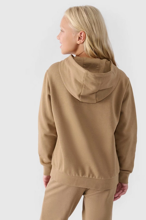 Dziewczęca Nierozpinana Bluza Z Kapturem Gładka Beżowa 4F 4FJWMM00TSWSF1316-83S