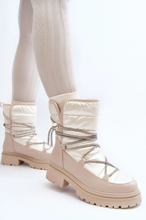 Śniegowce Damskie Z Ozdobnym Wiązaniem Beżowe Rilana