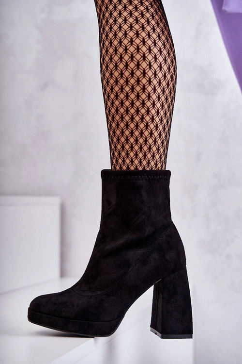 Damskie Zamszowe Botki Na Obcasie Czarne Ramira