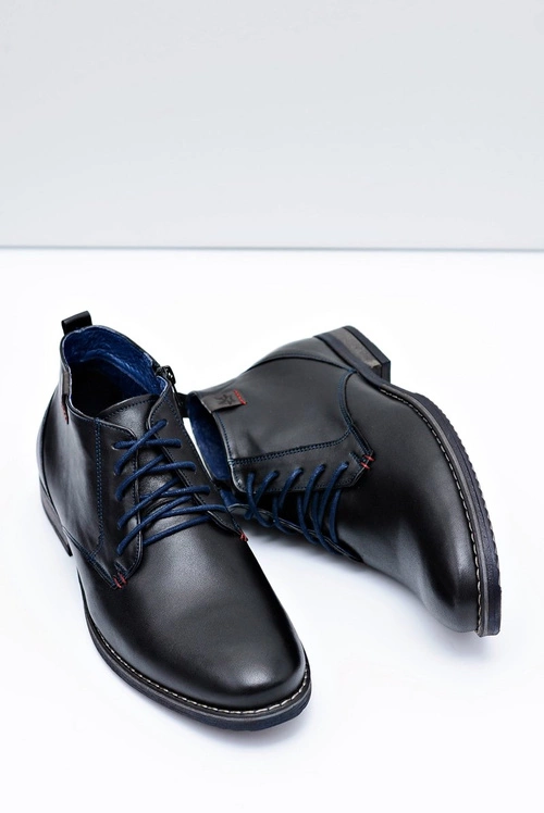 Botki Męskie Czarne Skórzane Buty Nikopol 672