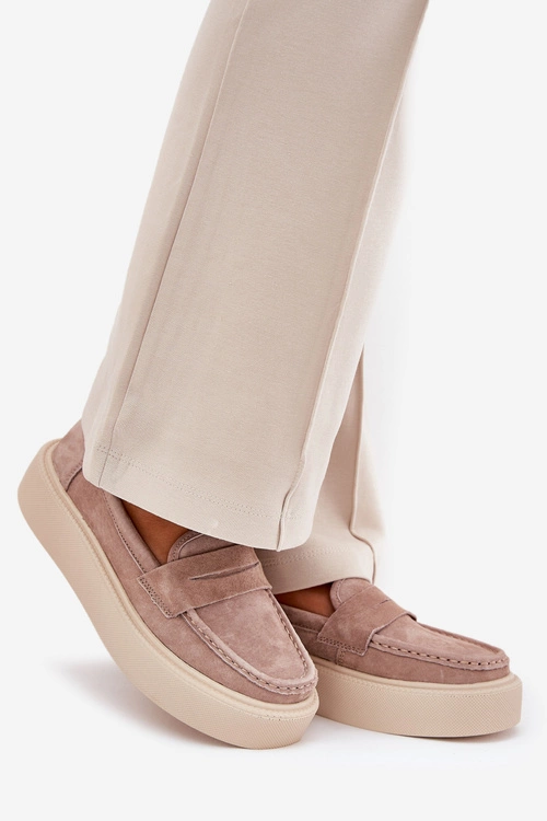Mokasyny Damskie Zamszowe Na Platformie Vinceza 79535 Beżowe