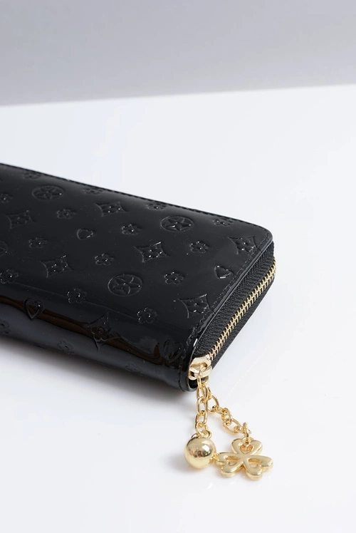 Portfel Damski Duży Lakierowany Złoty Zamek