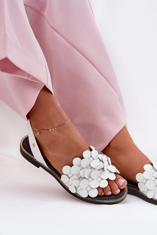 Skórzane Sandały Na Płaskim Obcasie Zazoo 40425 Białe