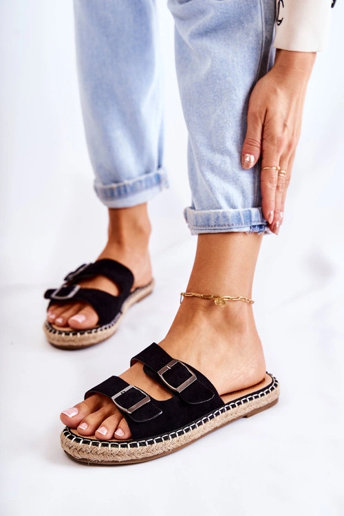 Klasyczne Zamszowe Klapki Damskie Czarne Casilda