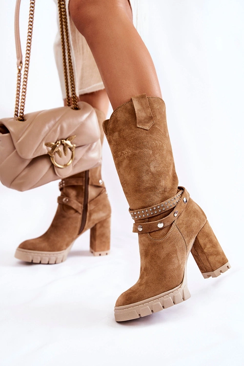 Damskie Kozaki Na Słupku Lewski Shoes 3246 Beżowe