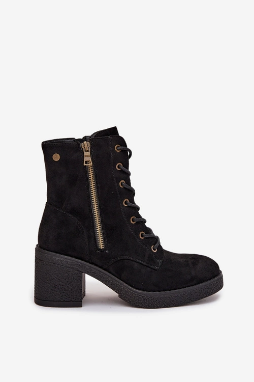 Ocieplane Botki Damskie Ze Sznurowaniem I Suwakami Czarne Paressa