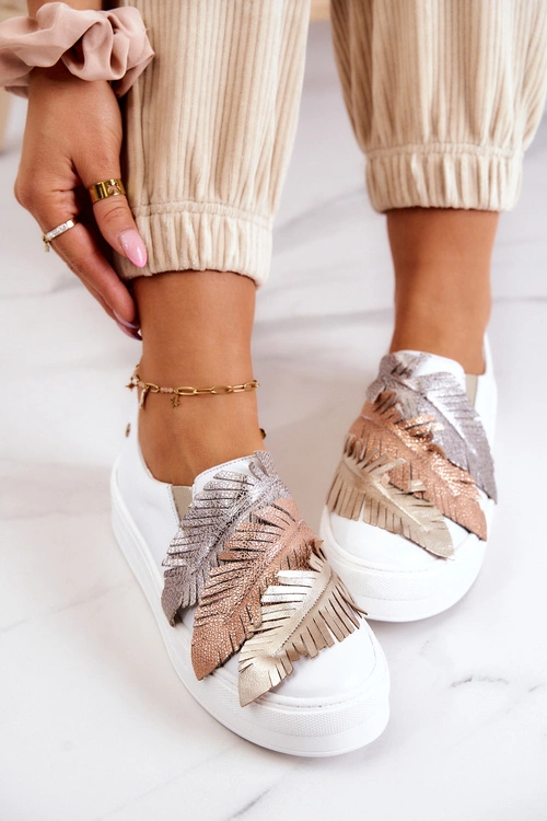 Damskie Skórzane Tenisówki Slip-On Maciejka 05488-11 Białe