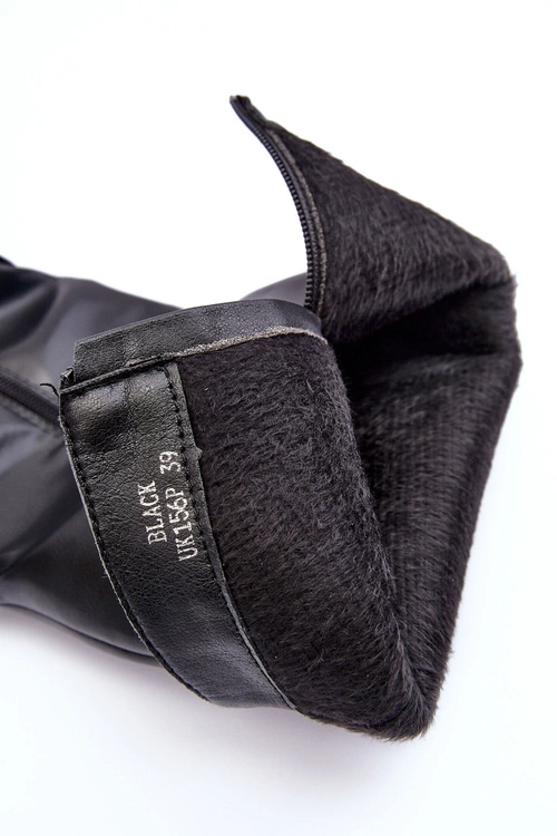 Eleganckie Skórzane Kozaki Przed Kolano Na Słupku Czarne Felsha