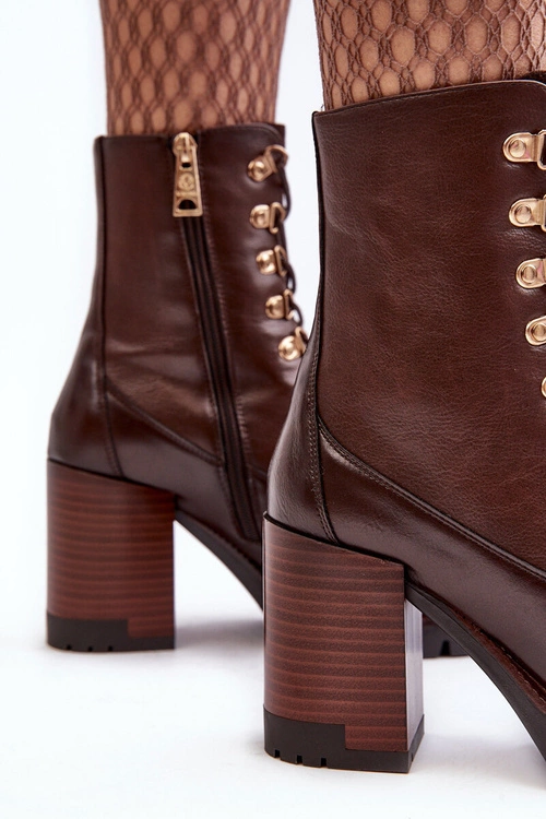 Masywne Sznurowane Botki Na Słupku Brązowe Lathia