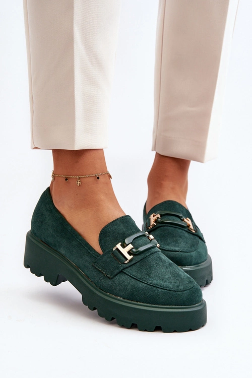 Mokasyny Damskie Z Ozdobą Ciemnozielone Omavia