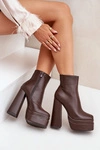 Botki Na Masywnej Platformie I Słupku Ocieplane Czekoladowe Selahra 